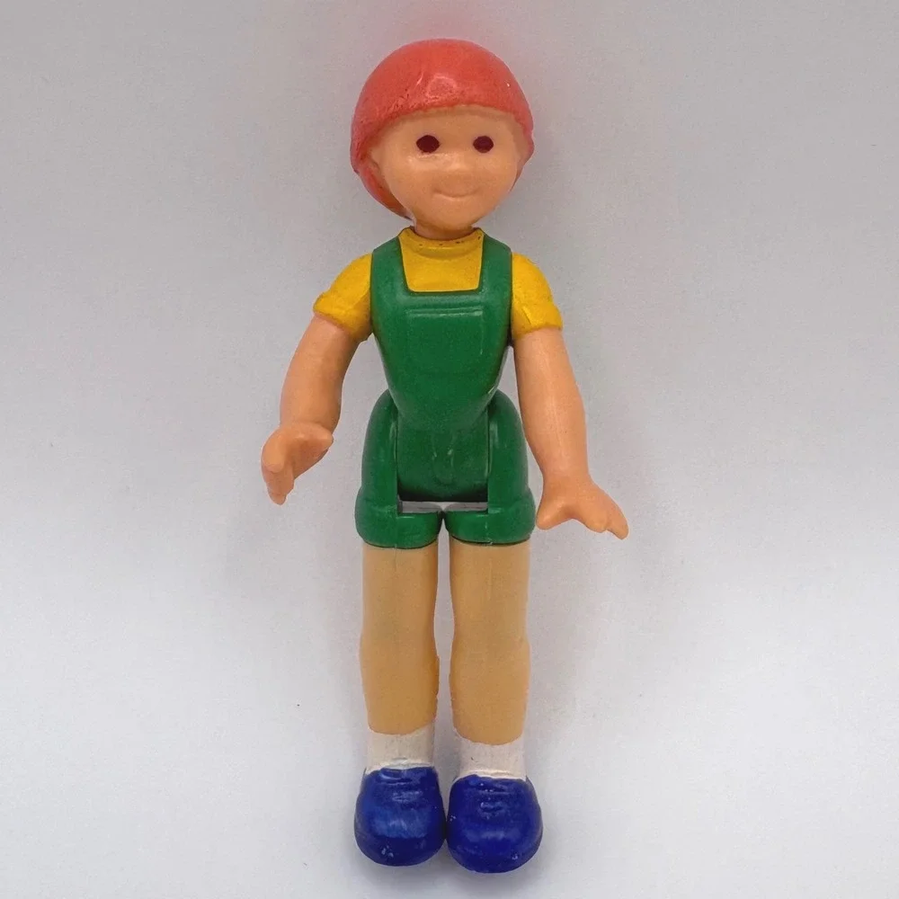 Vtg Fisher Price Dollhouse Figure Girl Child Green Overalls Yellow Shirt 1981